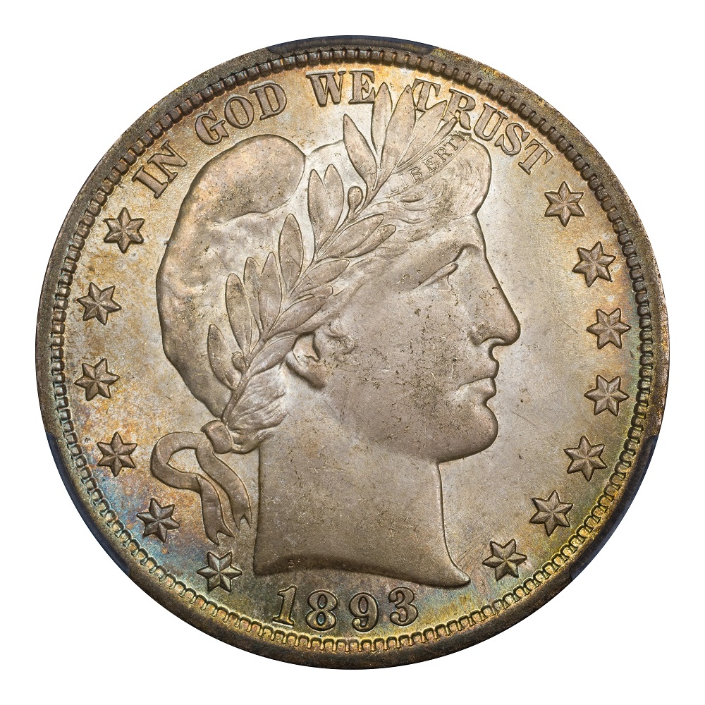 1893 Columbian Exposition Half Dollar Repunched Date FS-301 showing secondary ghost impression on the 3 digit in the date