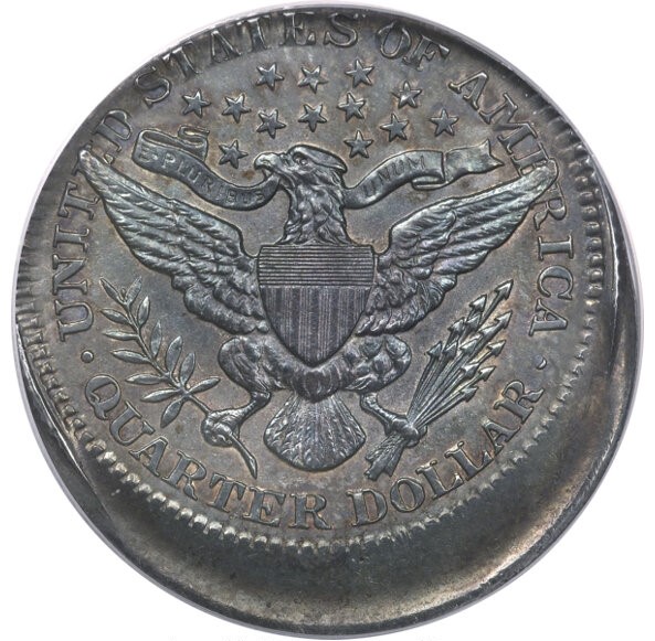 1893 Barber Half Dollar off-center strike showing misaligned design with crescent of blank planchet visible